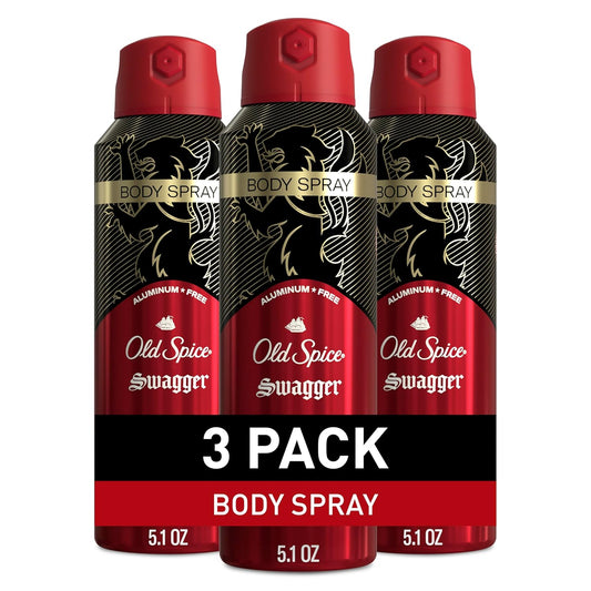 Old Spice Aluminum Free Body Spray for Men, 24/7 Odor Protection, Cologne Quality Scent, Swagger w/ Cedarwood Scent (Pack of 3)