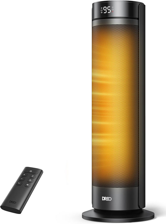 23" Ruimteverwarmer vir Groot Kamer Binnenshuise Gebruik, 8 Veilige Beskerming Toring, 70° Ossillasie, PTC Keramiek met Termostaat en Afstandbeheer, Stil, 12H Aanskakeltydhouer - Swart