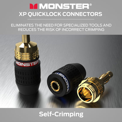 Monster XP QuickLock self-krimp piesangproppe vir luidsprekerdrade met 24K goue kontakte - 2 paar (4 altesaam), ideaal vir tuisteater- en tuisoudio-luidsprekers