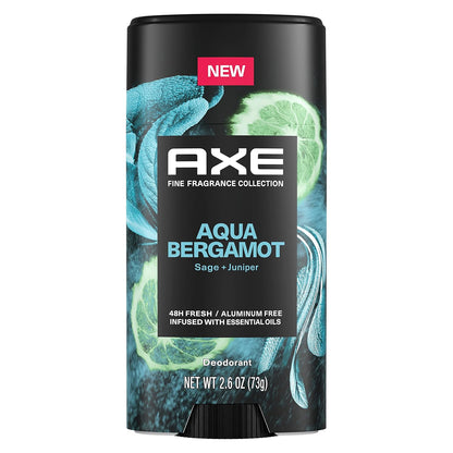 AXE Fine Fragrance Collection Deodorant Stick 48H Odor Protection Aqua Bergamot Aluminum-Free Body Deodorant Infused (2.6 oz) Pack of 2