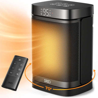 Draagbare Atom Een Ruimteverwarmer met Afstandbeheer, 70°Ossillerend met Digitale Termostaat, 1500W PTC Keramiek, 12u Tydhouer, Stil Veiligheidsverhitting - Swart