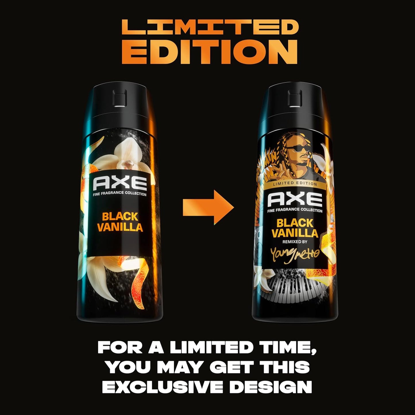 AXE Fine Fragrance Collection Premium Body Spray Black Vanilla with Orange + Sandalwood Aluminum-Free - 4 oz (Pack of 3)