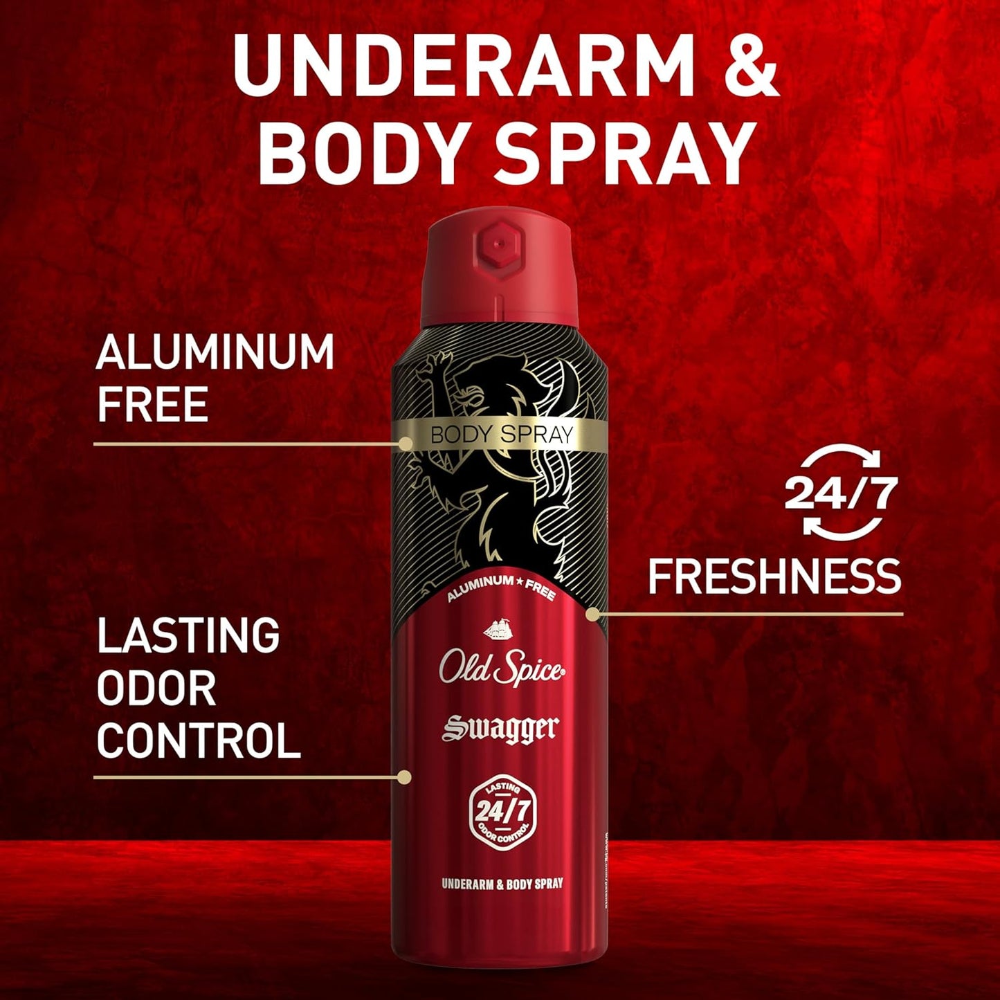 Old Spice Aluminum Free Body Spray for Men, 24/7 Odor Protection, Cologne Quality Scent, Swagger w/ Cedarwood Scent (Pack of 3)