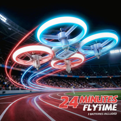 Drone for Kids & Adult, 3 Batteries 24 Min Flight Time, Anti-Collision RC Quadcopter w/ LED Light, Altitude Hold, Easy to Fly Kids Gifts for Boys & Girls Ages 14+