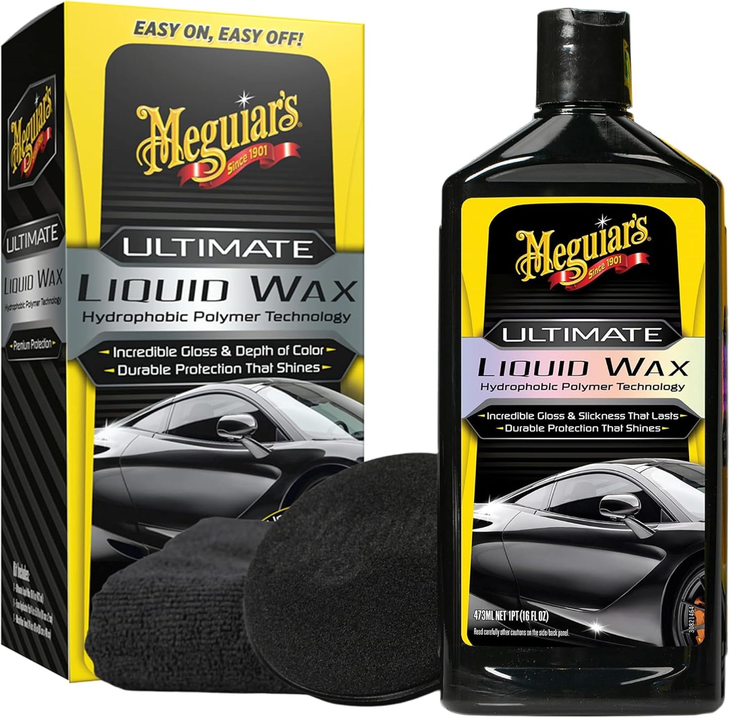 Meguiar's Ultimate Liquid Wax Formule vir Duursame Beskerming wat Skyn, Premium Handdoek en Aanwendingskussing Motorbykomstighede (16 Oz)