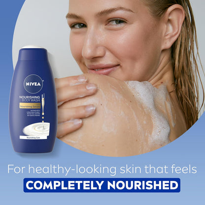 NIVEA Skin Care Set For Her, Nourishing Body Wash, Moisturizing Body Lotion, Lip Balm Stick with Shea Butter, & Hand Cream, 4 Piece Gift Set