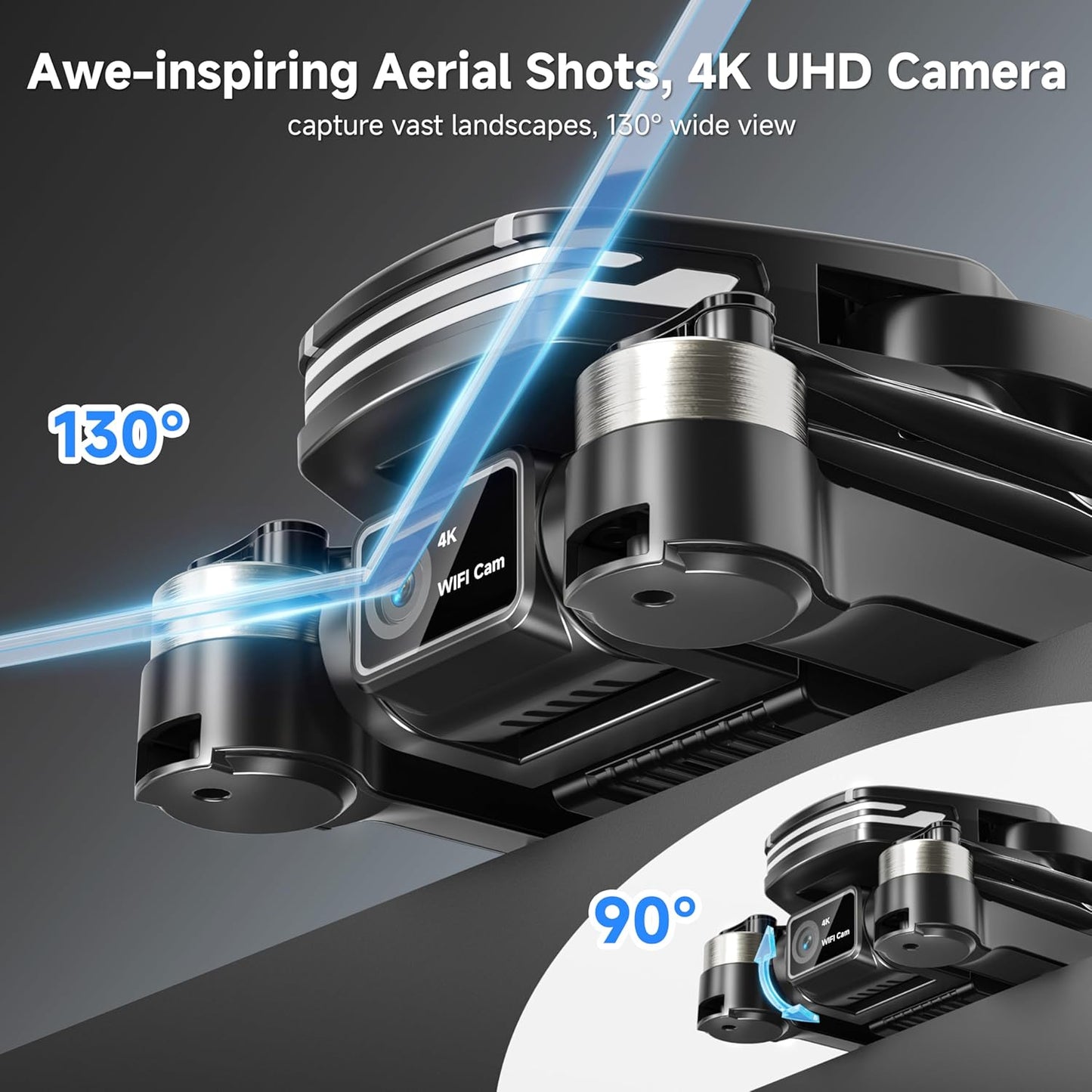 Drones w/ Camera 4K Brushless Motor for Beginners, FPV Foldable RC Quadcopter w/ Propeller Guards - 130° Lens, WiFi, Voice Control
