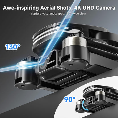 Drones w/ Camera 4K Brushless Motor for Beginners, FPV Foldable RC Quadcopter w/ Propeller Guards - 130° Lens, WiFi, Voice Control