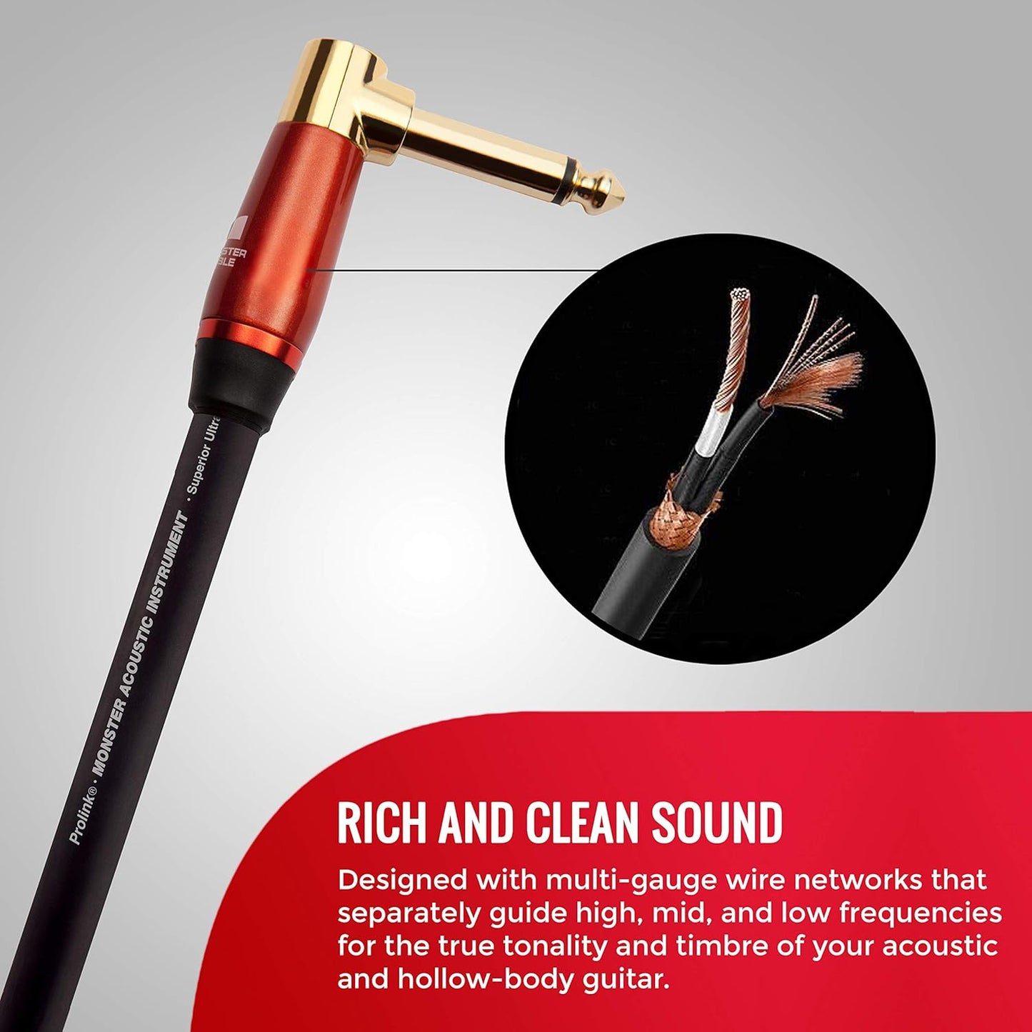 Monster Prolink Acoustic Instrument Cable. 8 in Guitar Cable. Right Angle to Right Angle Monster Cable w/ Superior Delivery Speed. Rich & Clean Sound Monster Cord. Monster Instrument Cable