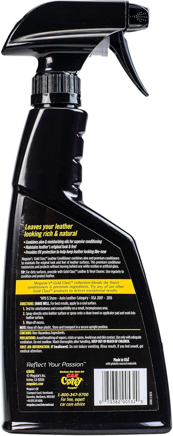 Meguiar's Gold Class Leersproei - Premium Motorleerversorger - Beskerm Jou Motor se Sitplekke teen Kraking, Vervaging en Uitdroging - Hou Dit Nuut Lyk en Voel, 16 Oz