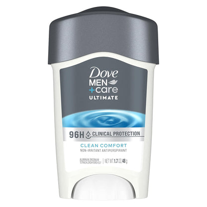 DOVE MEN CARE Clinical Protection Antiperspirant Clean Comfort Stick 96-Hour Sweat and Odor Protection Moisturizing Cream 1.7 oz (2ct)