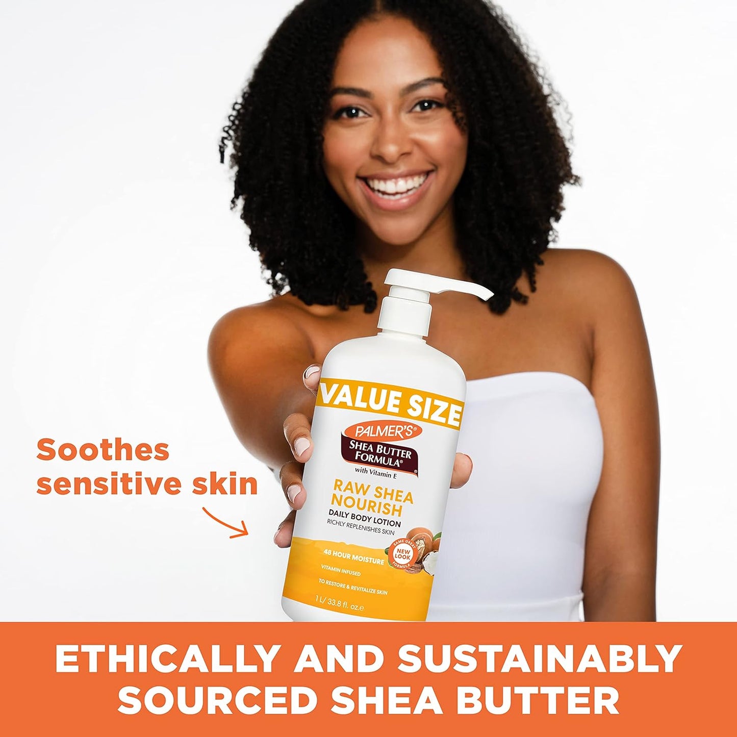 Palmer's Shea Formula Raw Shea Body Lotion for Dry Skin, Hand & Body Moisturizer, Value Size Pump Bottle, 33.8 oz (Pack of 1)