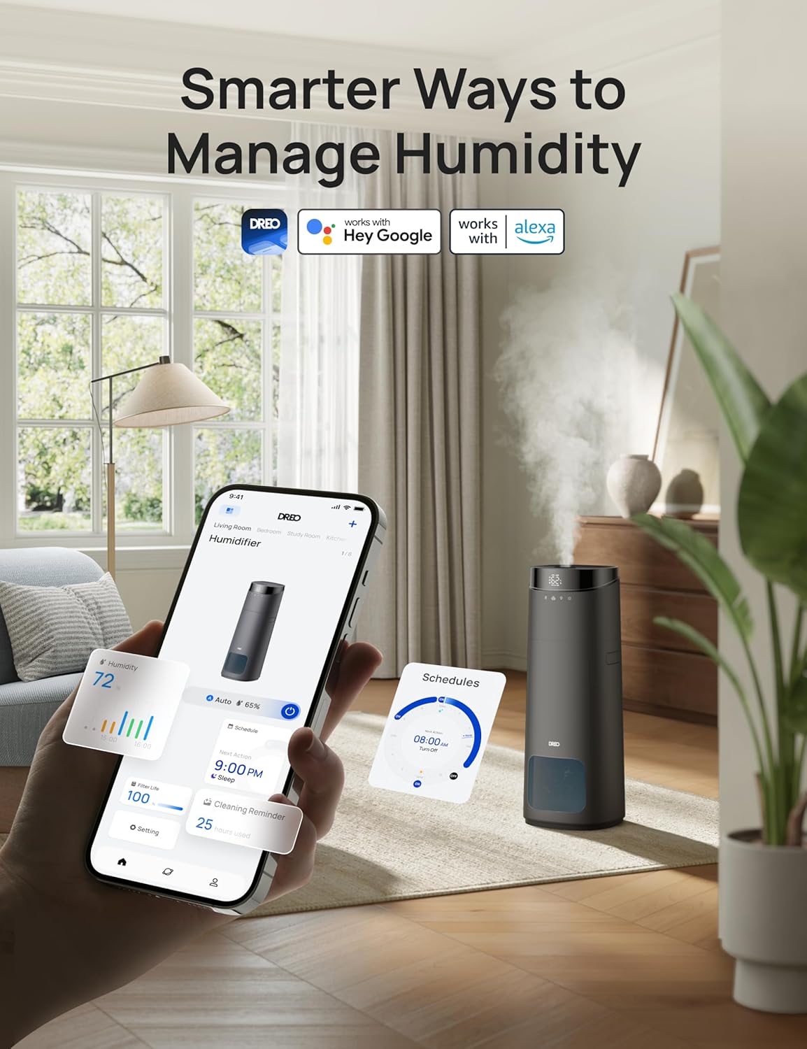 16L Slim Bevochtiger Groot Kamer 1000 vt², 130H Koelmis Lugbevochtigers Bo Vul, Afstand-/Raak-/Stem- en APP-beheer, Selfreinigende Tenk, 30dB, RGB-lig - Grys
