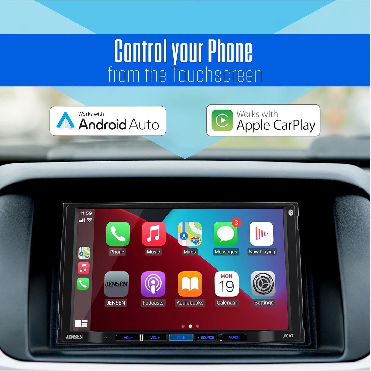 Double DIN 7" Apple CarPlay Android Auto Touchscreen Car Stereo Radio Bluetooth Hands Free Calling & Music Streaming Backup Camera Included