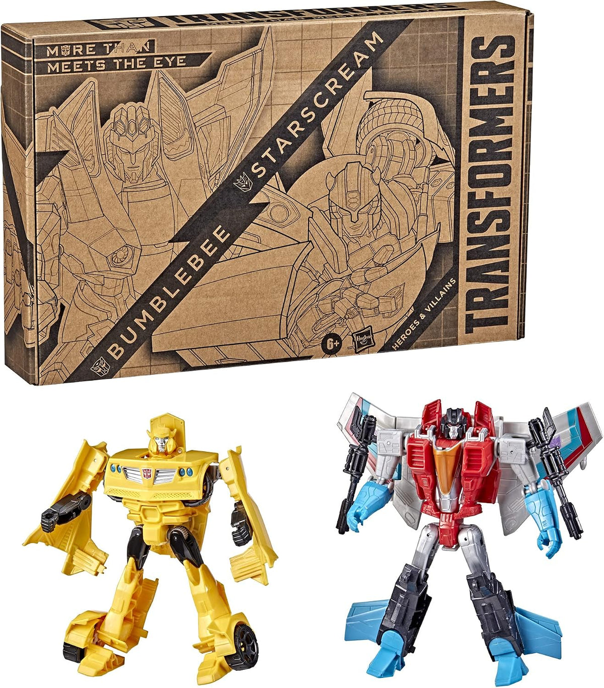 Transformers Toys Heroes and Villains Bumblebee and Starscream 2-Pack Action Figures - for Kids Ages 6 and Up, 7-inch (Amazon Exclusive)