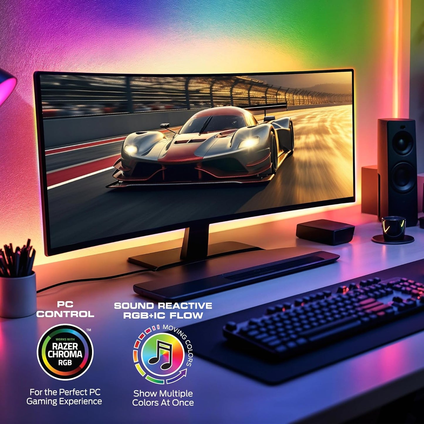 Monster Smart RGB+IC LED Strip Lights 10ft – Sound Reactive Strip Lights for Bedroom, App & Voice Control, RGB Light Strip for Room, Alexa Google Home, Razer Chroma Sync - 90 RGB+IC LED Lights