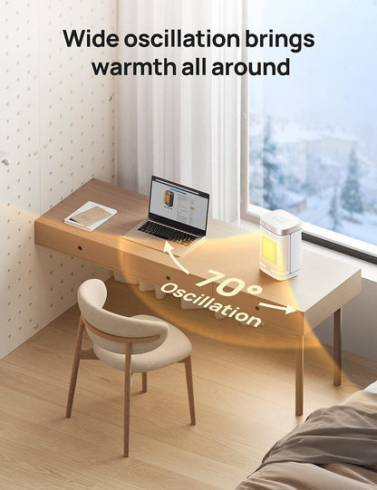 Draagbare Atom One Ruimteverwarmer m/ Afstandbeheer, 70°Ossillerend m/ Digitale Termostaat, 1500W PTC Keramiek, 12h Tydhouer, Stil Veiligheidsverhitting - Starlight