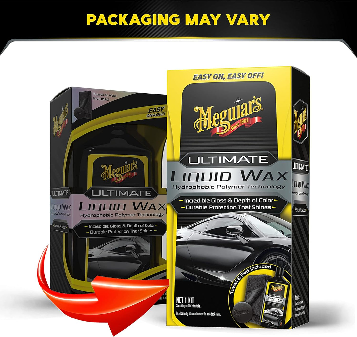 Meguiar's Ultimate Liquid Wax Formule vir Duursame Beskerming wat Skyn, Premium Handdoek en Aanwendingskussing Motorbykomstighede (16 Oz)