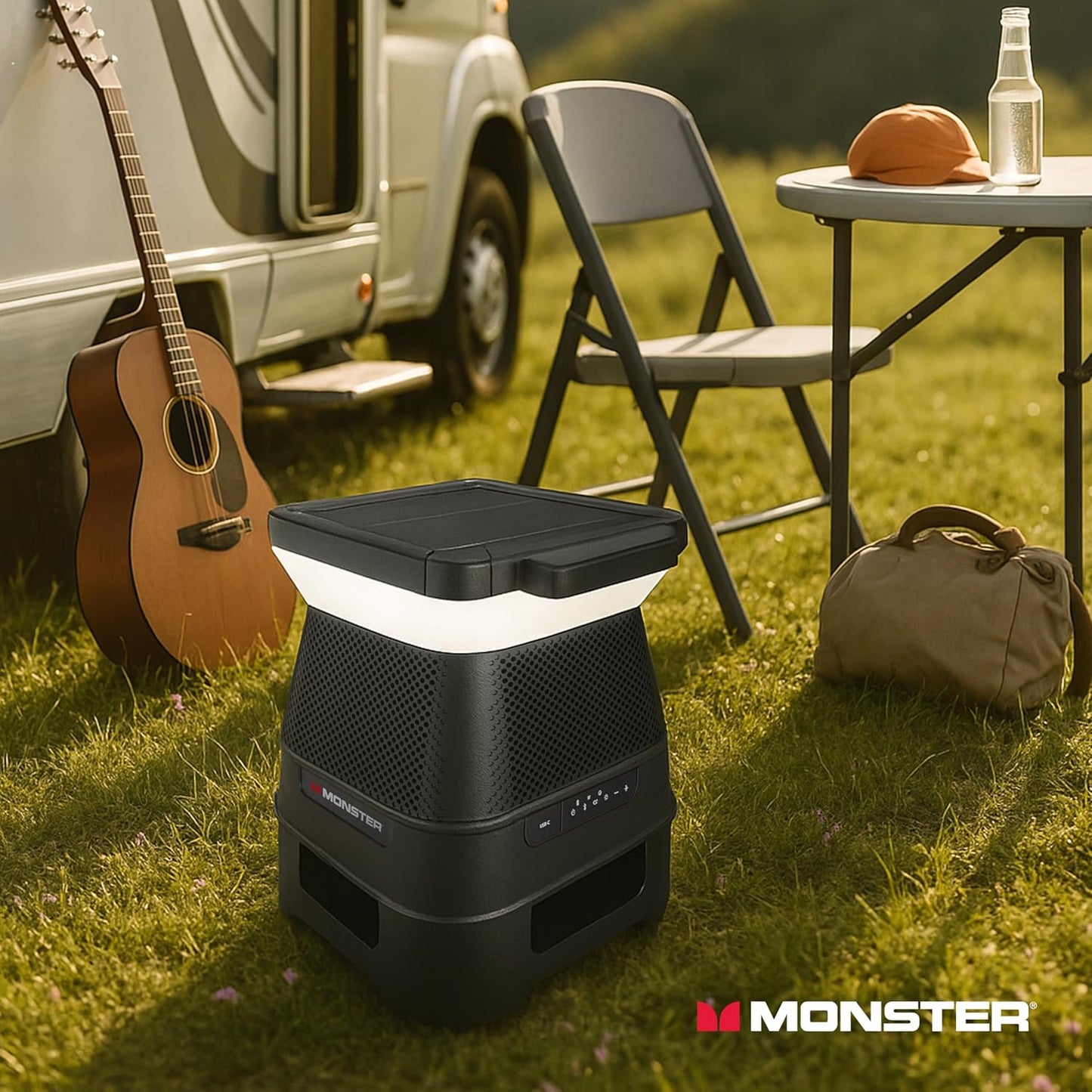 Monster Solar X Speaker - Bluetooth Wireless Solar Powered 360 Degree Sound with LED, Easy Connect, 8 Hours of Playtime and 30W Bass