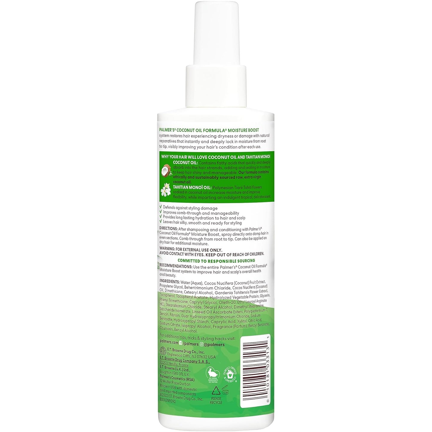 Palmer's Coconut Oil Formula Moisture Boost Leave-In Conditioner Spray, Instantly Detangle, Hydrate and Strengthen Textured and Curly Hair ( 8.5 oz)