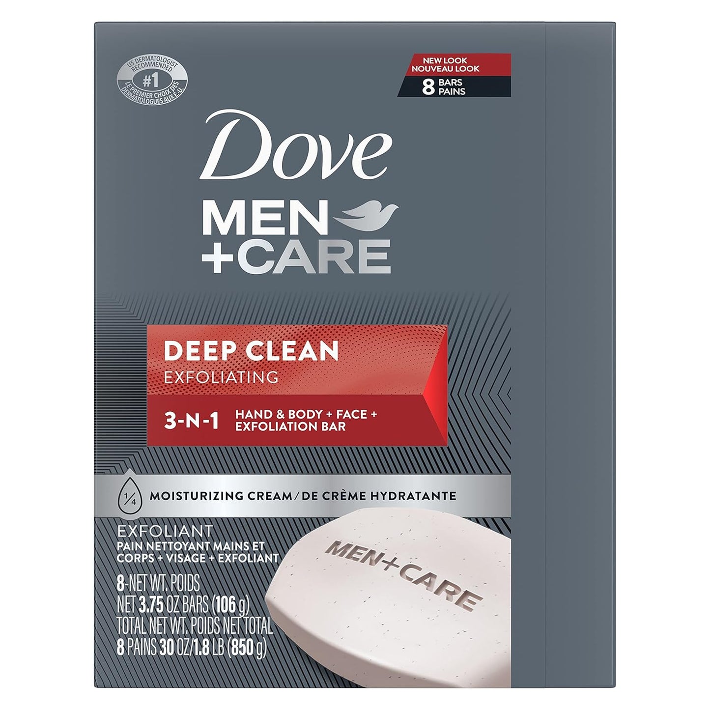 Dove Men+Care Men's Bar Soap Deep Clean Moisturizing Effectively Washes Away Bacteria - 3.75 oz (8PK)
