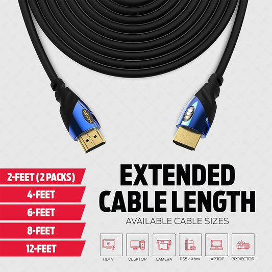 Monster 8K HDMI-kabel (3.6 m) — 5 HDMI-kabel met 24K goue kontakte en V-Grip, 48 Gbps-spoed, 60/120 Hz verversingstempo, dinamiese HDR en eARC vir voortreflike beeldmateriaal en oudio