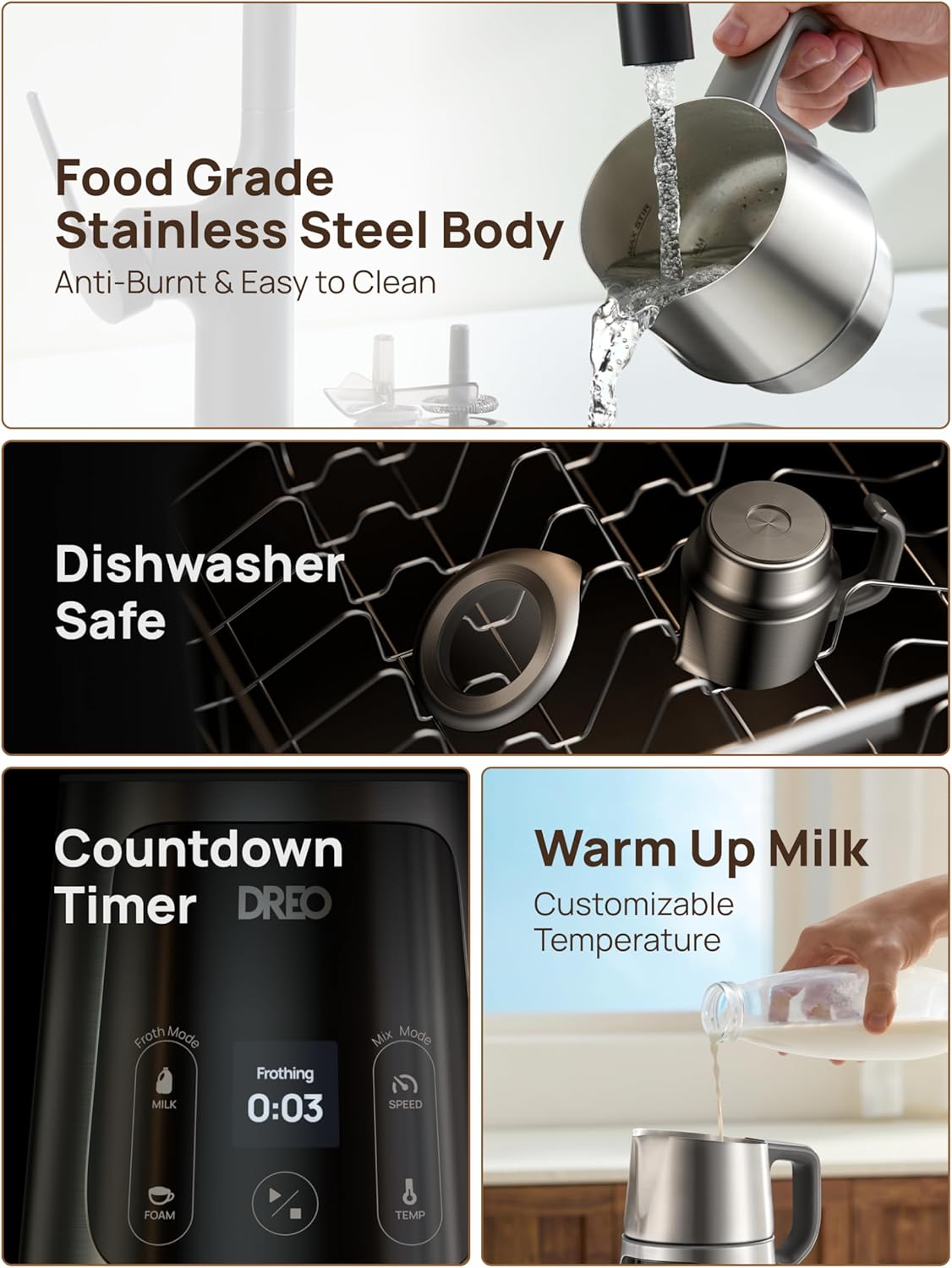 Melkskuimer Alles-in-1 Elektriese 15oz/450ml Outomatiese Skuimskuimer vir Latte Art-vlak Mikroskuim, 30+ Drankies, Maklik om Skoon te Maak, Skottelgoedwasser Veilig, LED-skerm