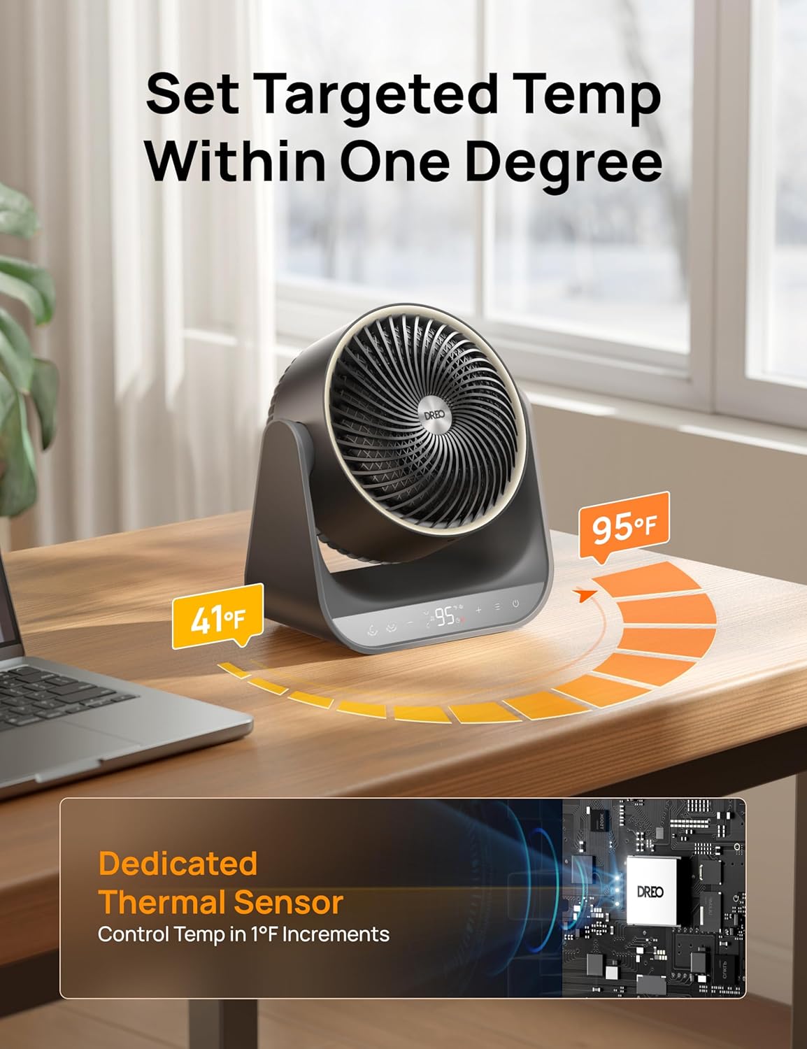 Verwarmer 714, 60° Vertikaal & 90° Horisontaal 3D Ossillerende Verhitting, 12 vt/s Langafstand-sirkuleerder, 3 Hitte- en 3 Waaierverstellings, vir Binnenshuis - Grys