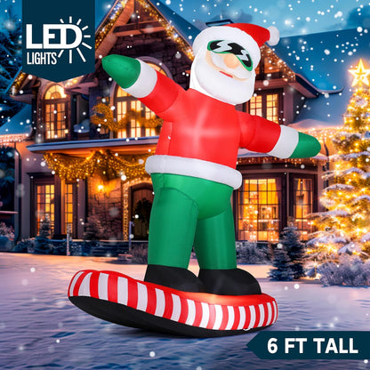 (6FT) Tall Christmas Inflatables Decorations Snowboarding Santa, Blow Up Yard Build-in LED Decor