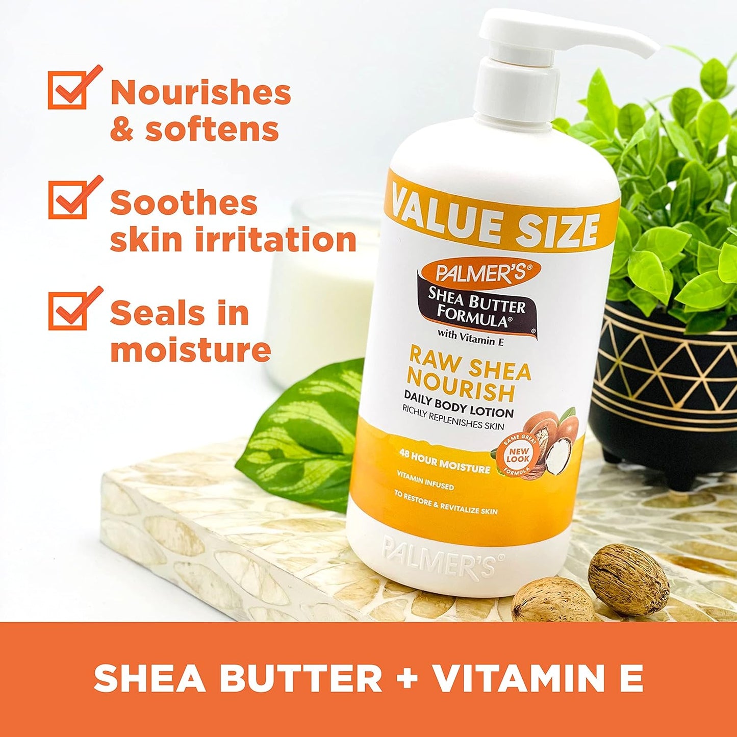 Palmer's Shea Formula Raw Shea Body Lotion for Dry Skin, Hand & Body Moisturizer, Value Size Pump Bottle, 33.8 oz (Pack of 1)