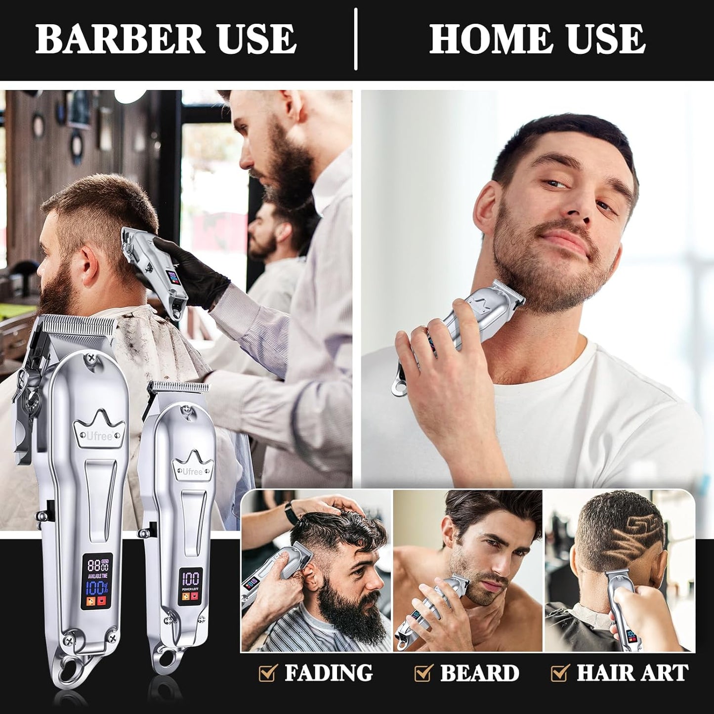 Hair Clippers for Men Professional, Barber Clippers and Trimmers Set, Cordless Hair Clippers for Hair Cutting Kit with LED Display, Electric Hair Trimmer, Gifts for Men, Silver
