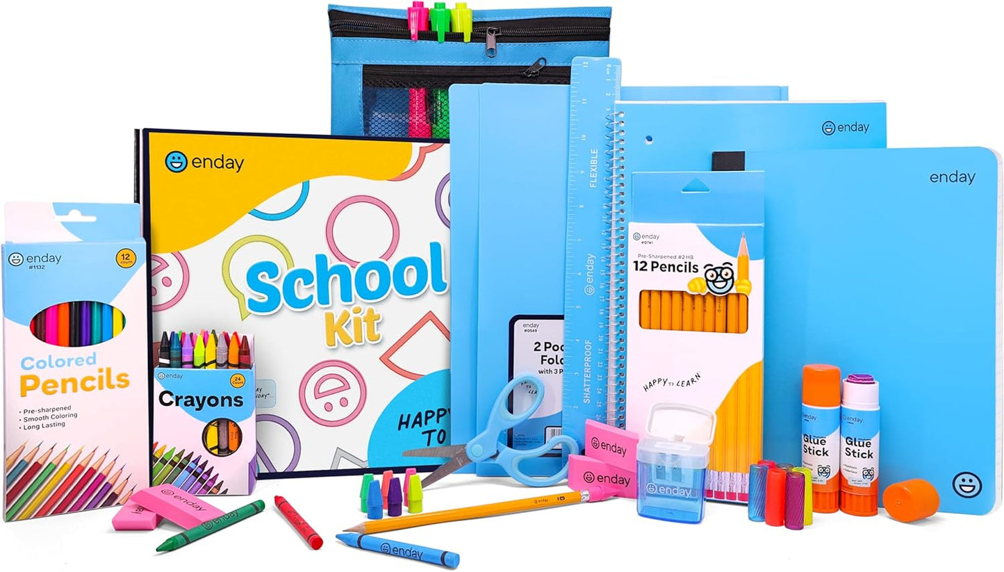Back to School Supplies for Kids, Blue School Supply Box Premium Quality Kids School Supplies Kit, Kindergarten School Supplies for Girls and Boys, 78 Piece Set