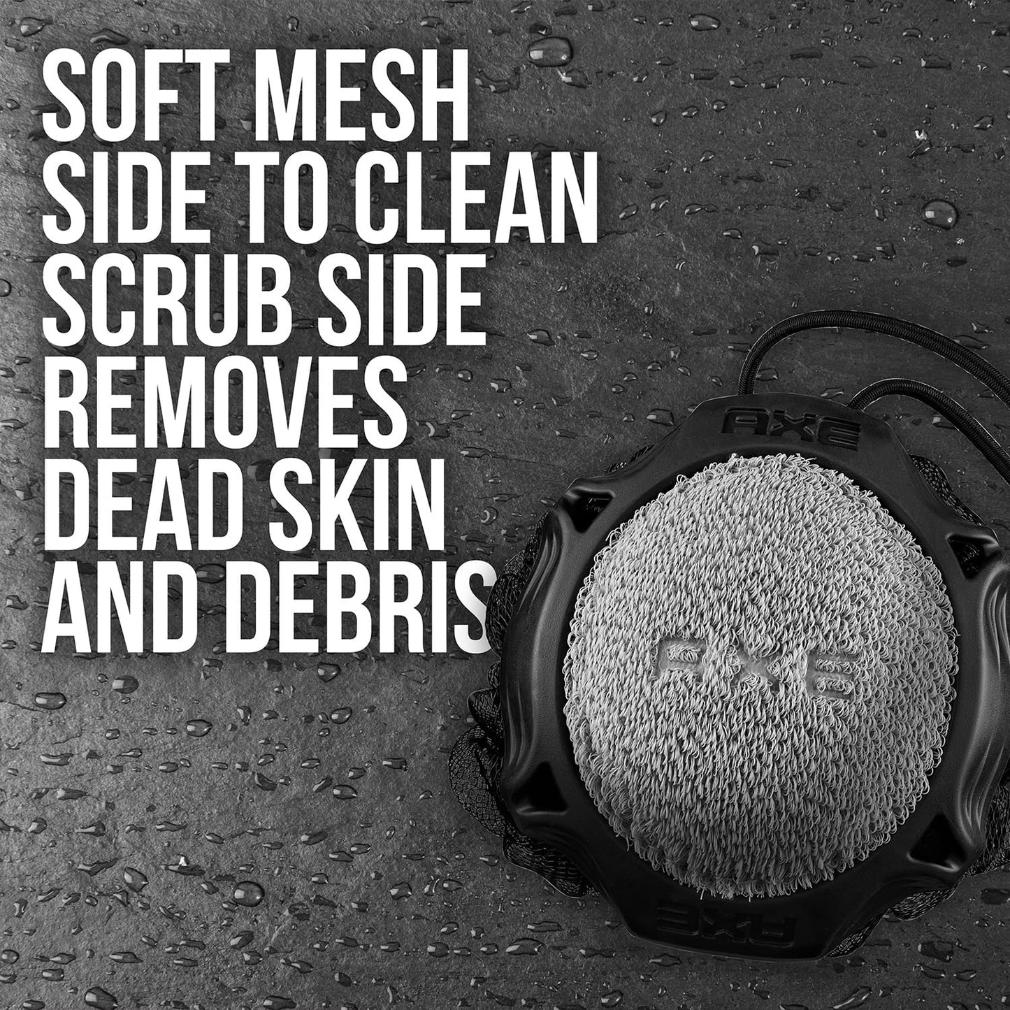 AXE Mens Shower Scrubber Tool, 2-Sided Detailer, Gray Color, Mesh Side for Lathering, Exfoliator for Smoothing Dry, Rough Skin - (Pack of 2)