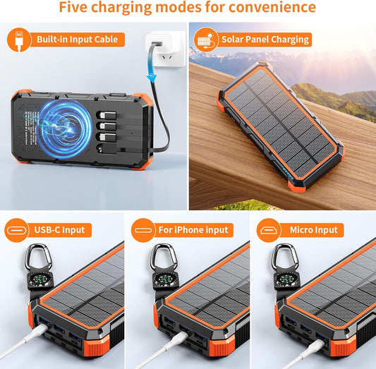 Sonskynlaaier Kragbank 49800mAh Koordlose Laaier QC 3.0 Vinnige Laai Kragbank 8 Uitsette 4 Insette Sonskyn Draagbare Laaier Versoenbaar met Alle Mobiele Toestelle, SOS/Strobe/Sterk Flitsligte (oranje)