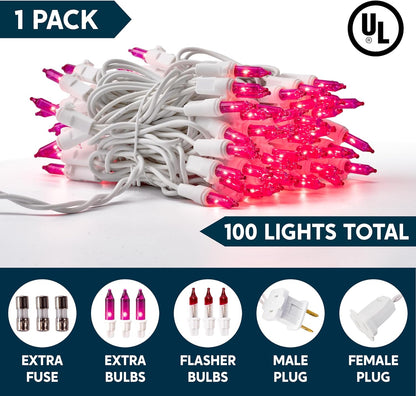 Kersfees String Lights Binne 100CT Mini Pienk 21.4 FT Beligtingsdekor - Wit Draad