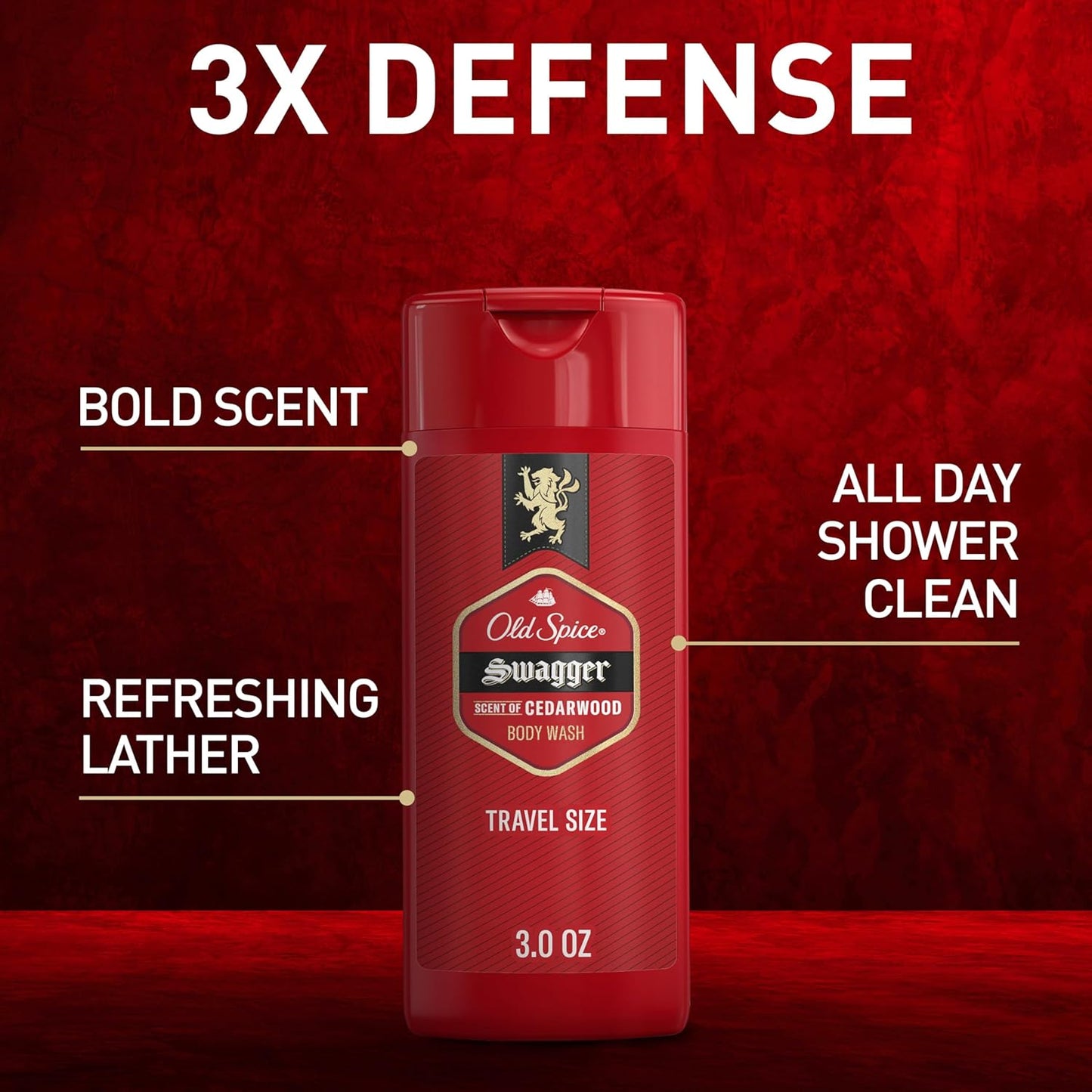 Old Spice Refreshing Body Wash for Men, 3X Defense, 24/7 Shower Fresh w/ Long Lasting Scent, Travel Size  Swagger with Cedarwood Scent (4PK)