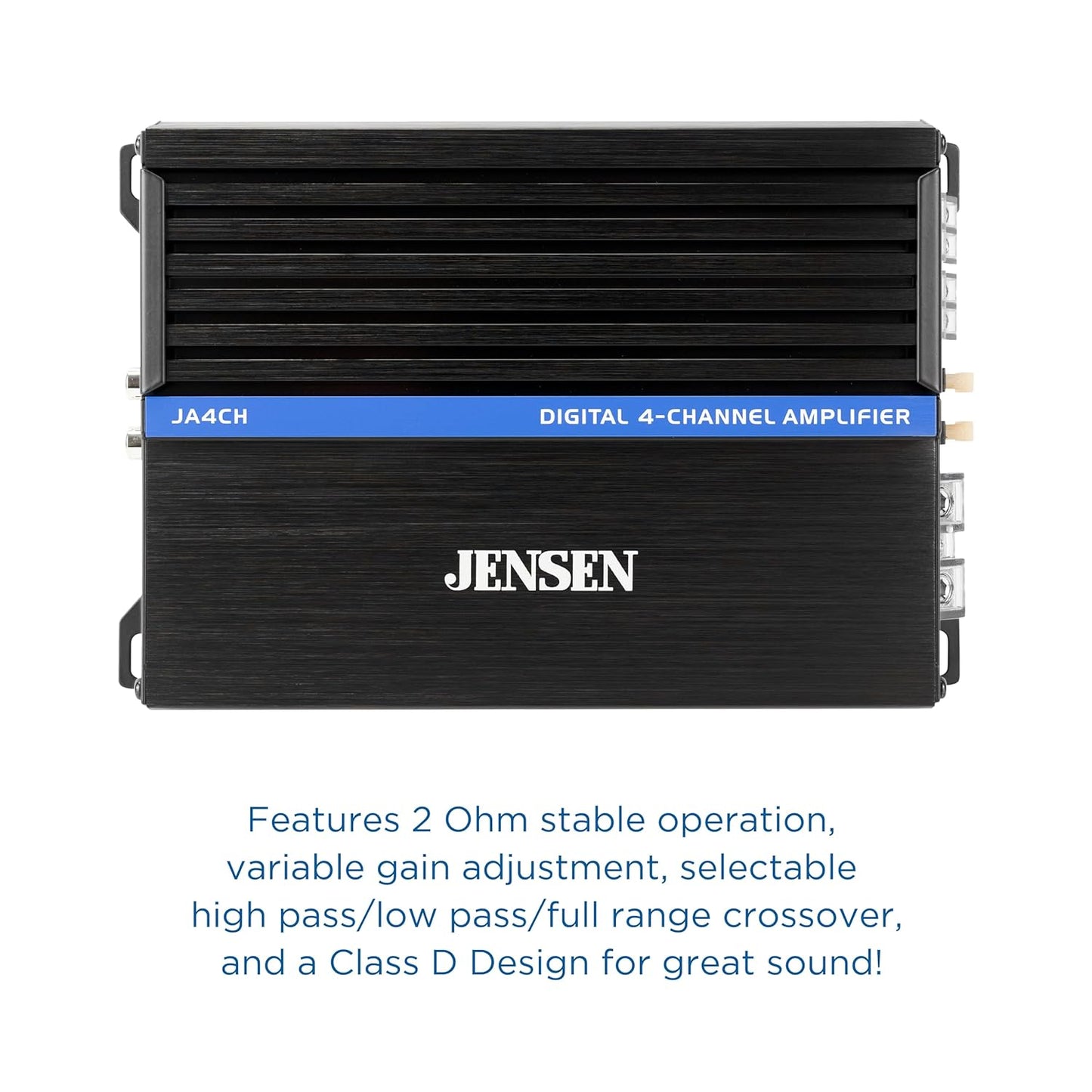 JA-Series JA4CH High Performance Class-D Bridgeable 4-Channel Car Audio Amplifier 1,000 Watts Peak Power Bridgeable Efficient Compact Design