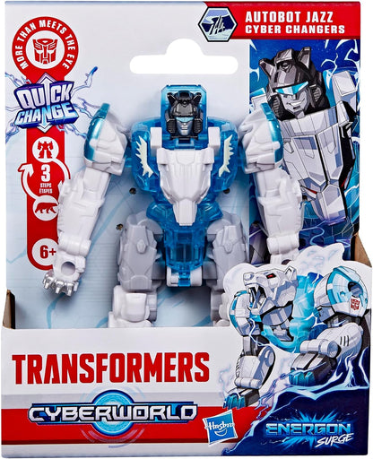 Transformers CYBERWORLD Autobot Jazz Cyber Changers Energon Surge 4-Inch Action Figure, Robot Toys - (Kids 6+)