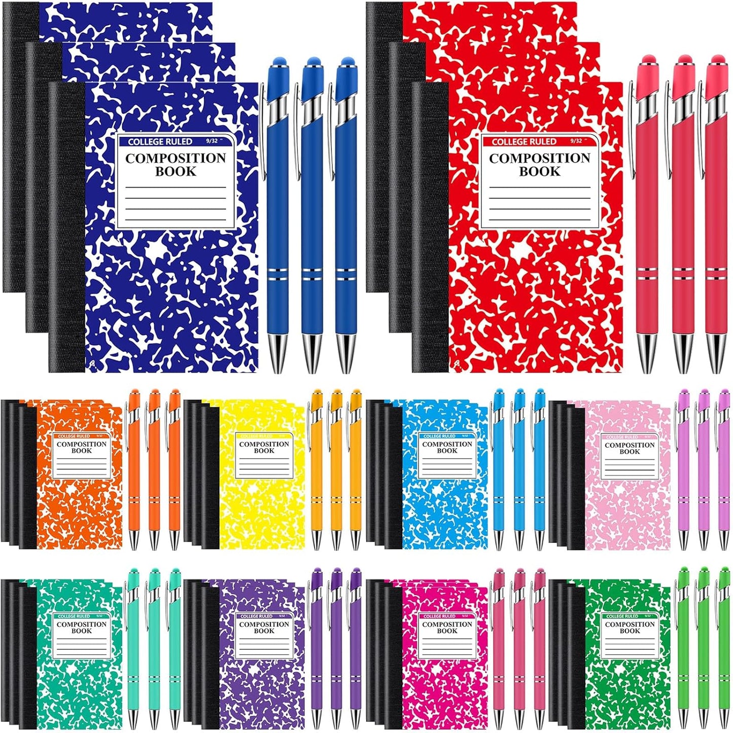 60 Pcs Mini Composition Notebooks and Retractable Ballpoint Pens, 3. 3" x 4.5" Small Note Pad Journal and Metal Ballpoint Pens with Stylus Tip for Students School College Office Supplies