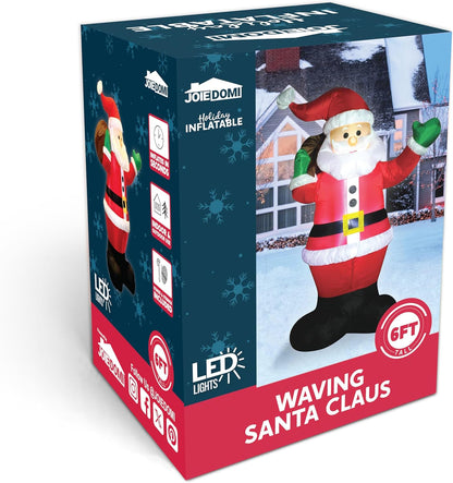 (6FT) Christmas Inflatable Santa w/ Gift Bag, Blow Up Decorations with Build in LEDs Decor