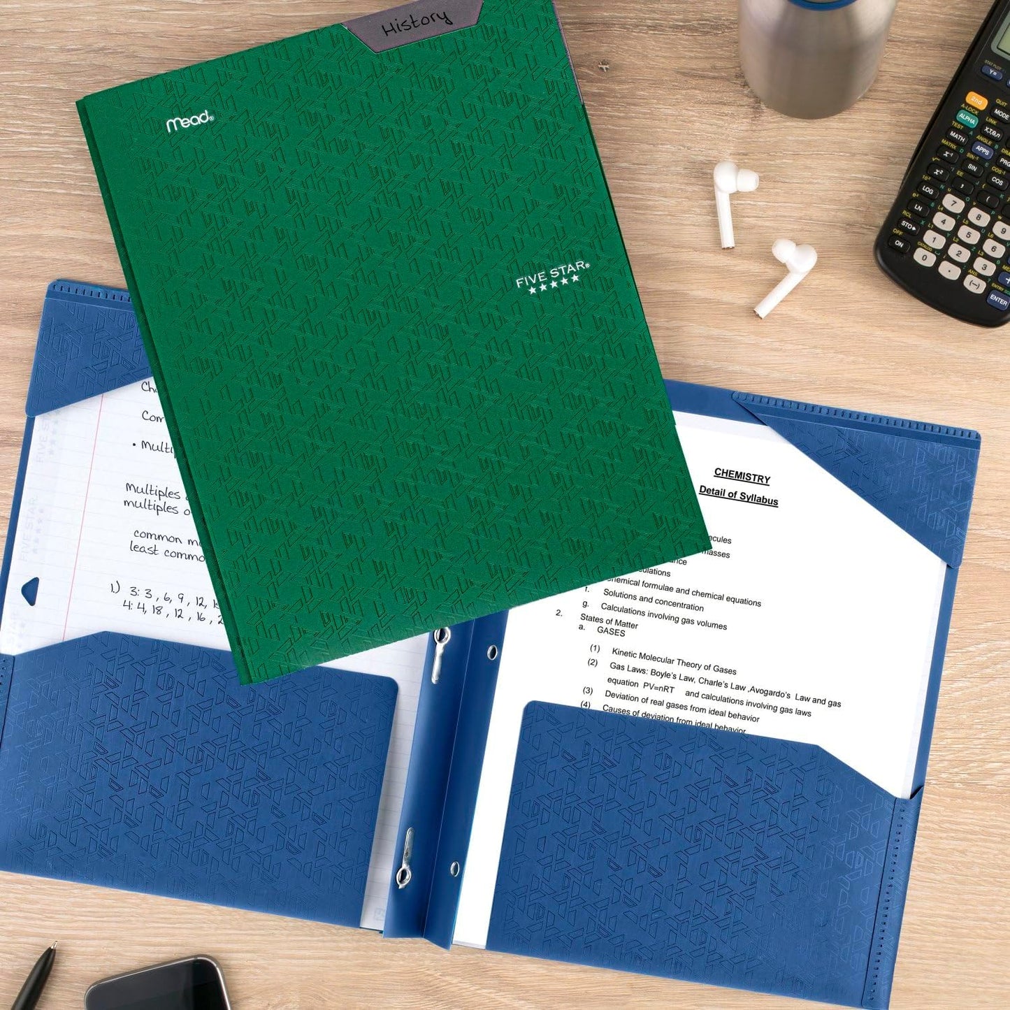 Five Star 2-Pocket Folder, 4 Pack, Plastic Folder with Stay-Put Tabs and Prong Fasteners, Holds 8-1/2" x 11"