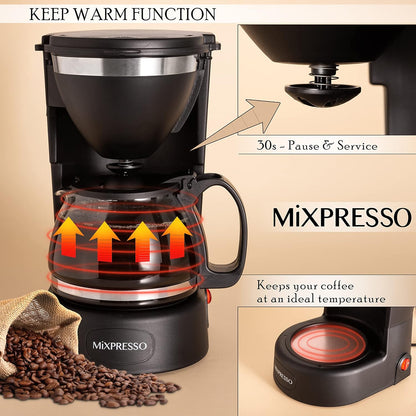 Drupkoffiemaker deur Mixpresso Coffee (6 Koppies), Swart