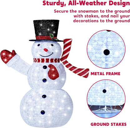 3 STUKE 3D Kersfees Opvoubare Sneeuman Tuinlig 270 Voorafverligte LED Koel Wit Ligte - Rooi Serp