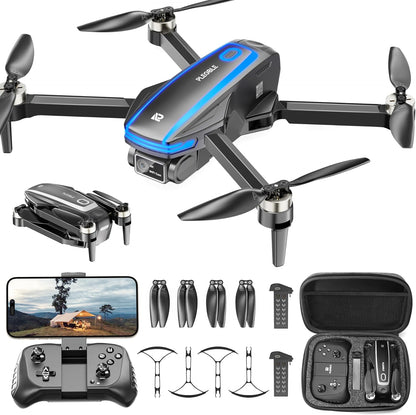 Drones w/ Camera 4K Brushless Motor for Beginners, FPV Foldable RC Quadcopter w/ Propeller Guards - 130° Lens, WiFi, Voice Control