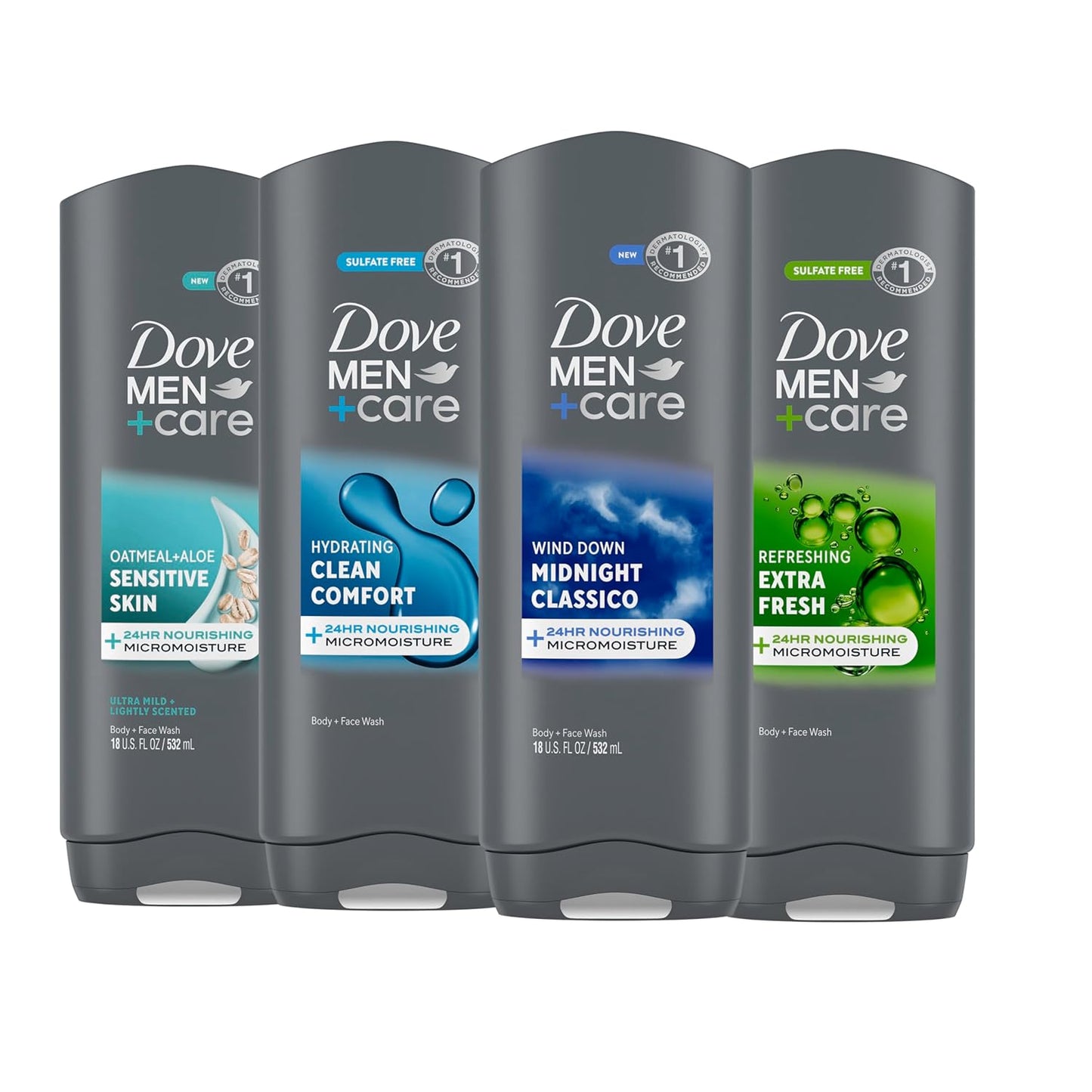 DOVE MEN CARE Body and Face wash 24 hrs Nourishing Micromoisture For Hydrated, Smooth Skin (4ct)