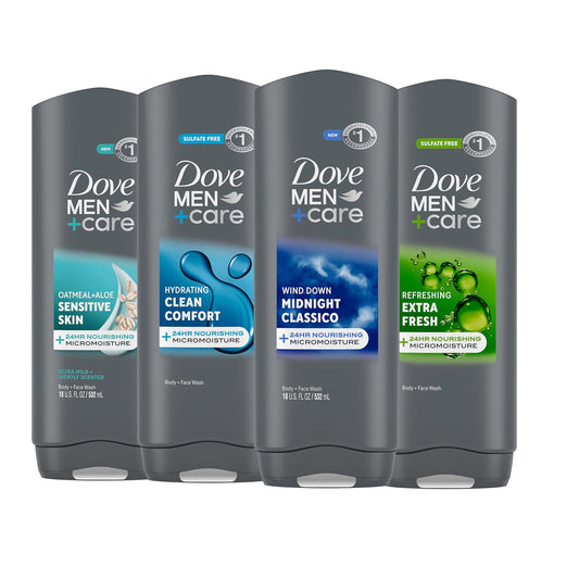 DOVE MEN CARE Body and Face wash 24 hrs Nourishing Micromoisture For Hydrated, Smooth Skin (4ct)