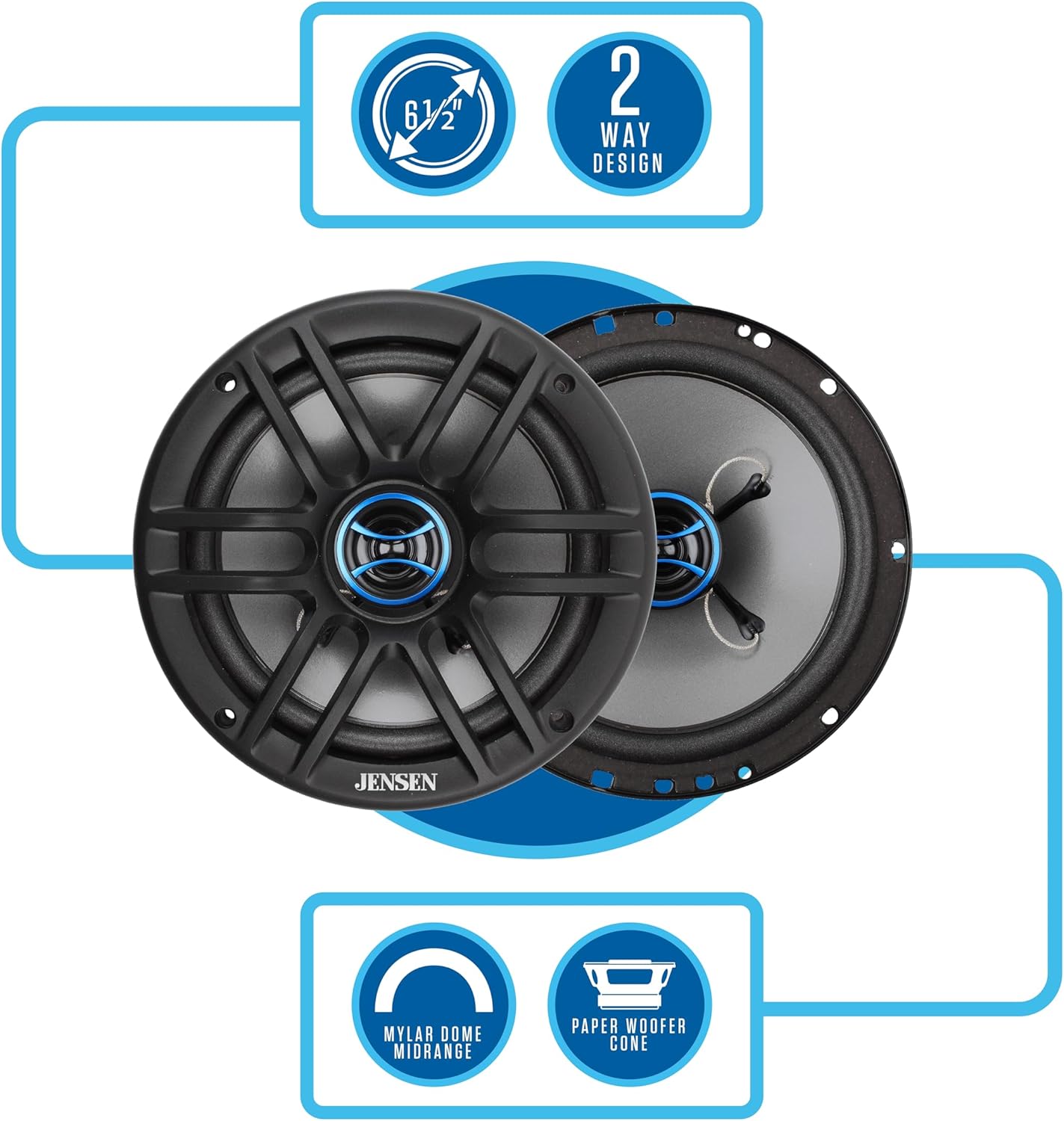 JS62 High Performance 2-Way 6.5 inch Car Audio Speakers 200 Watt Peak Power - PAIR