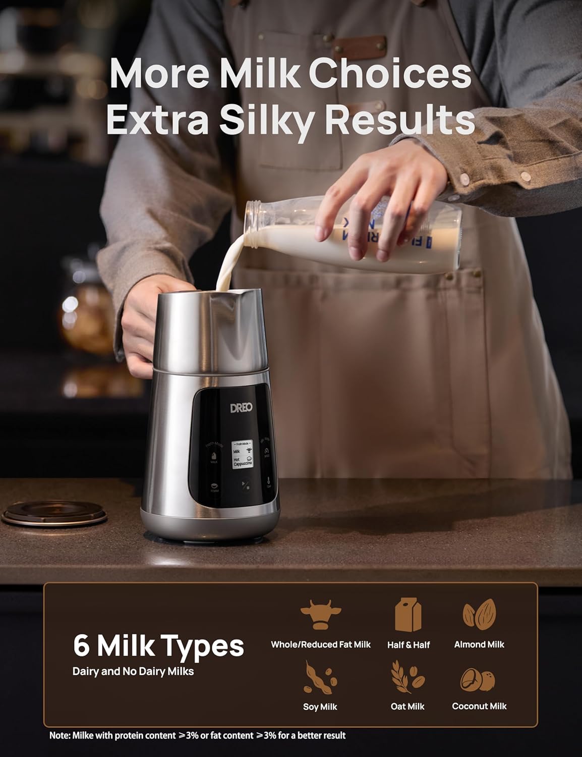 Melkskuimer Alles-in-1 Elektriese 15oz/450ml Outomatiese Skuimskuimer vir Latte Art-vlak Mikroskuim, 30+ Drankies, Maklik om Skoon te Maak, Skottelgoedwasser Veilig, LED-skerm