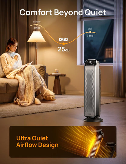 Verwarmer vir Binnenshuis, 25" 11.5vt/s Vinnige Draagbare Verwarmer met Afstandbeheer en Termostaat, 3 Modes vir Binnenshuise Gebruik Groot Vertrek - Silwer