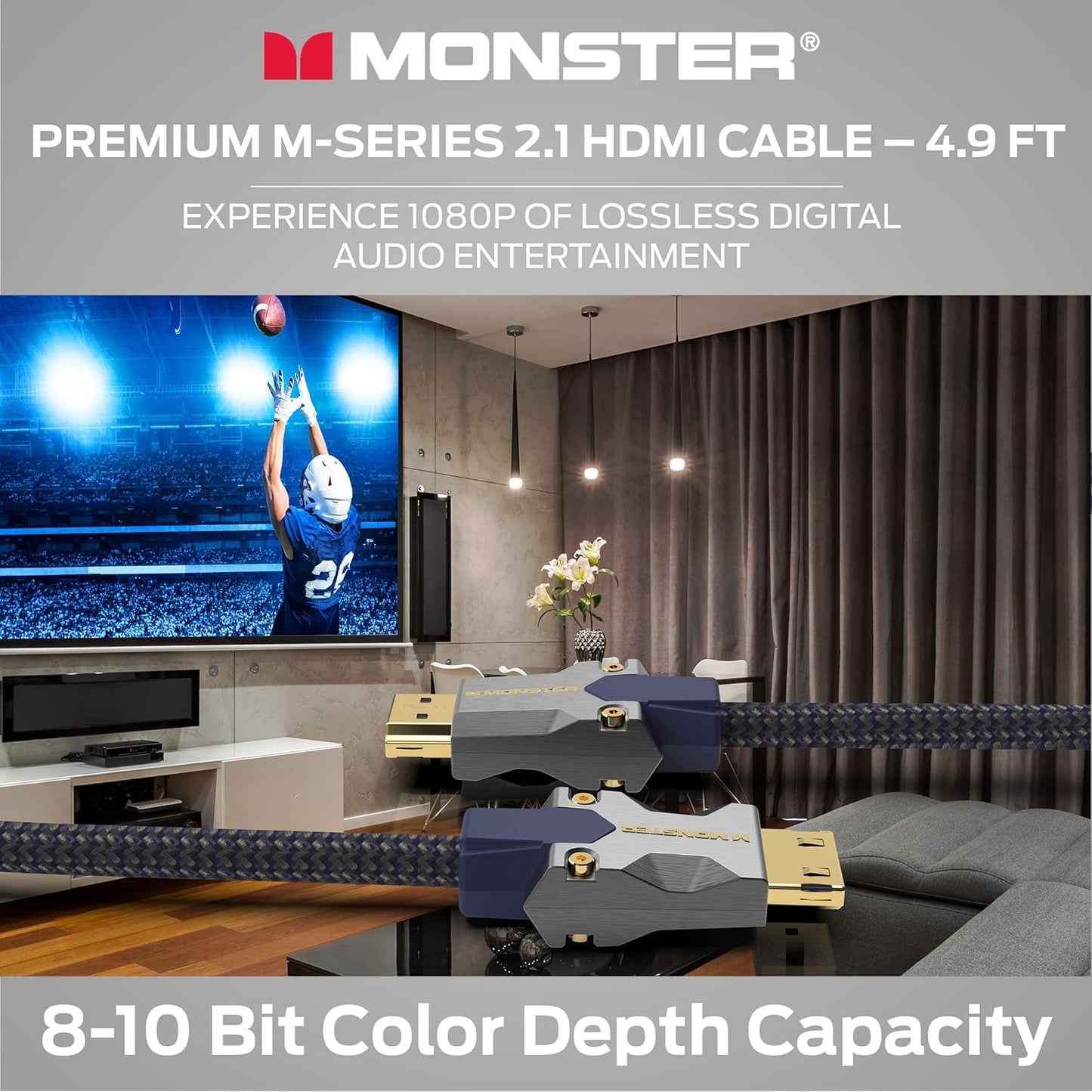 Monster M-reeks 3000 Gesertifiseerde Premium 8K Hoëspoed - 2.1, 4K 120Hz, 48 Gbps- HDMI Kabels vir Apple TV, Roku, Slim TV, Skootrekenaar, Monitor - 4.9 vt